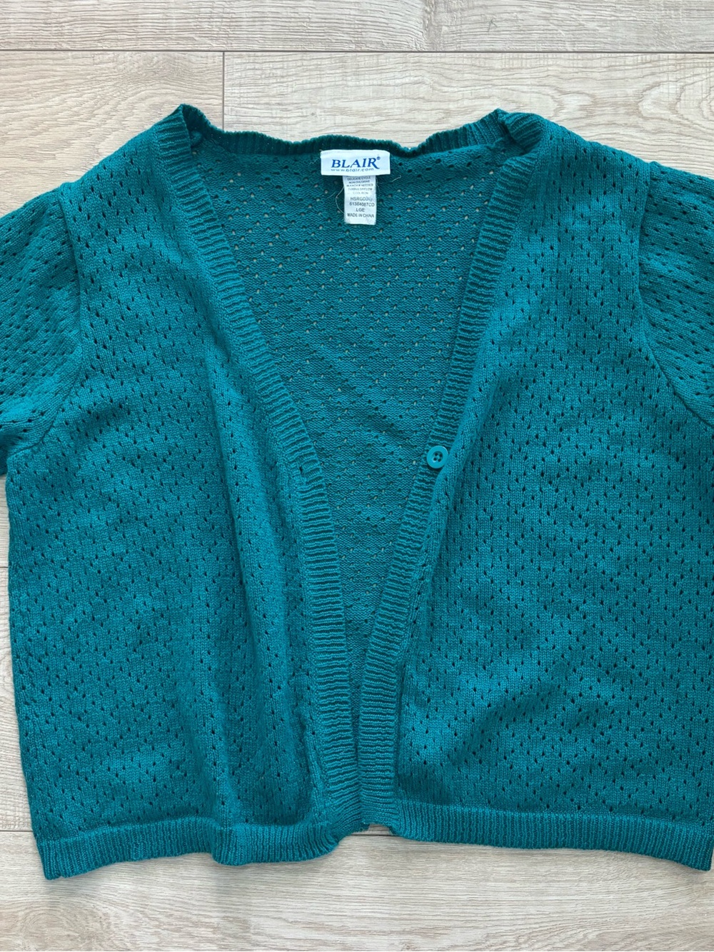 Vintage Cotton Cardigan Blair Teal Short-Sleeve Open Cardigan Sweater